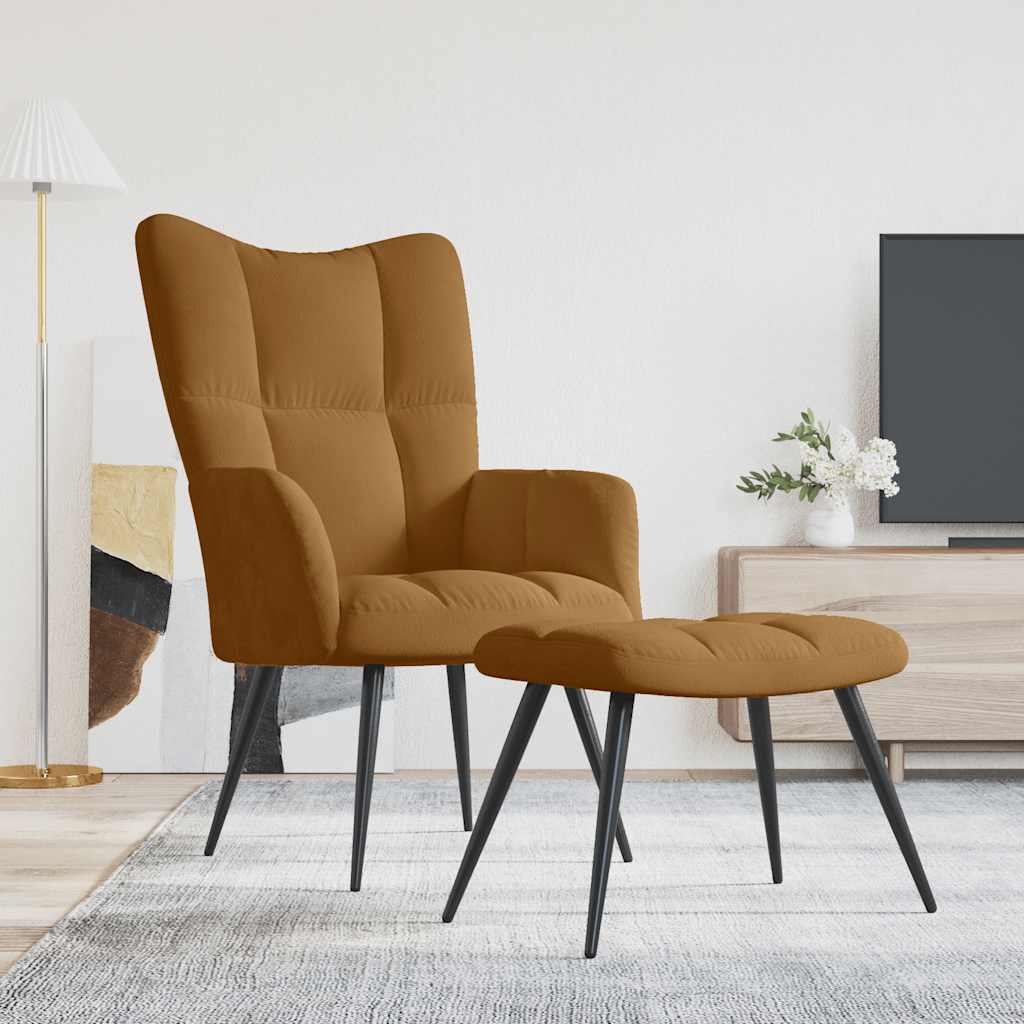Relaxstoel met voetenbank fluweel bruin