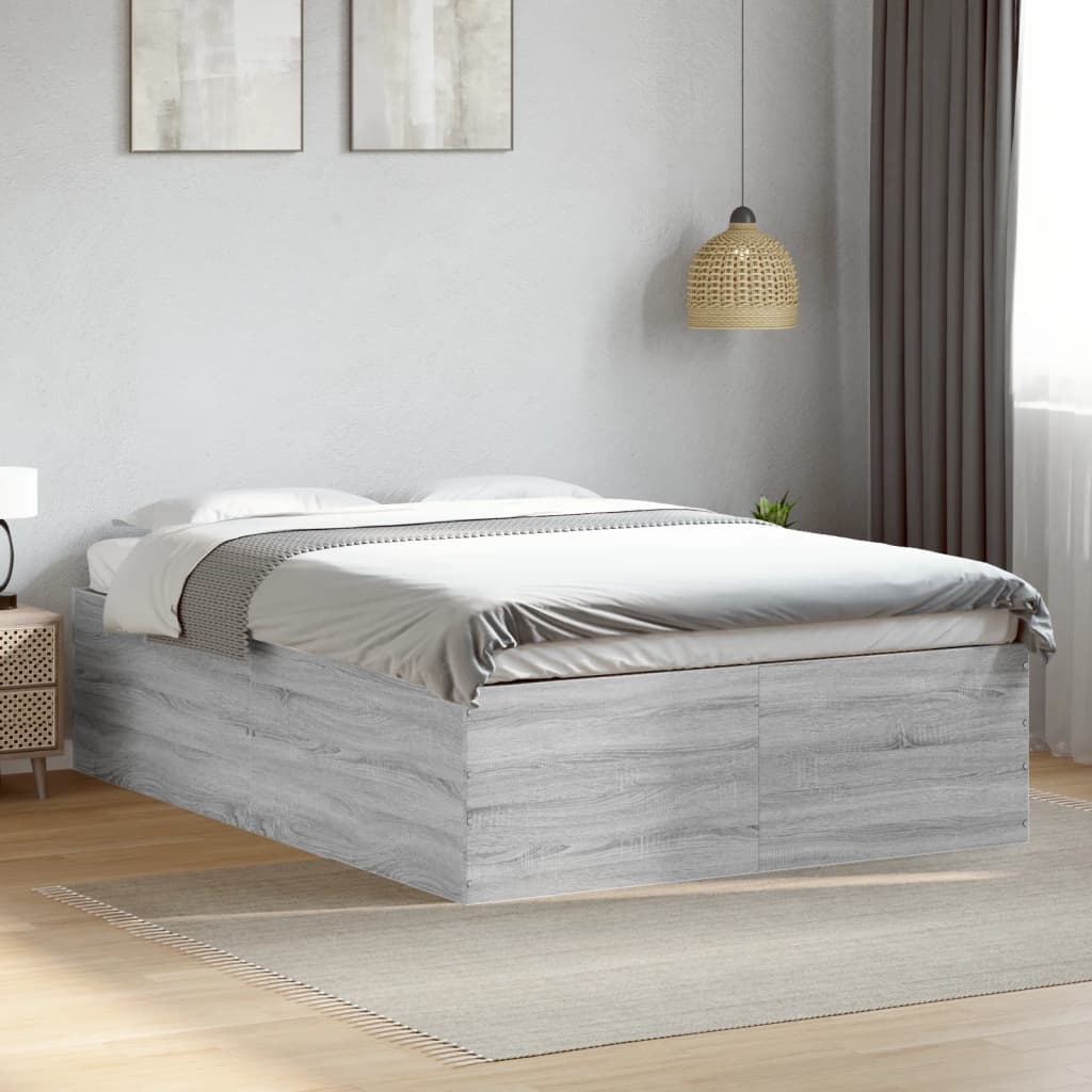 Bedframe bewerkt hout grijs sonoma eikenkleurig 140x200 cm – afbeelding 1