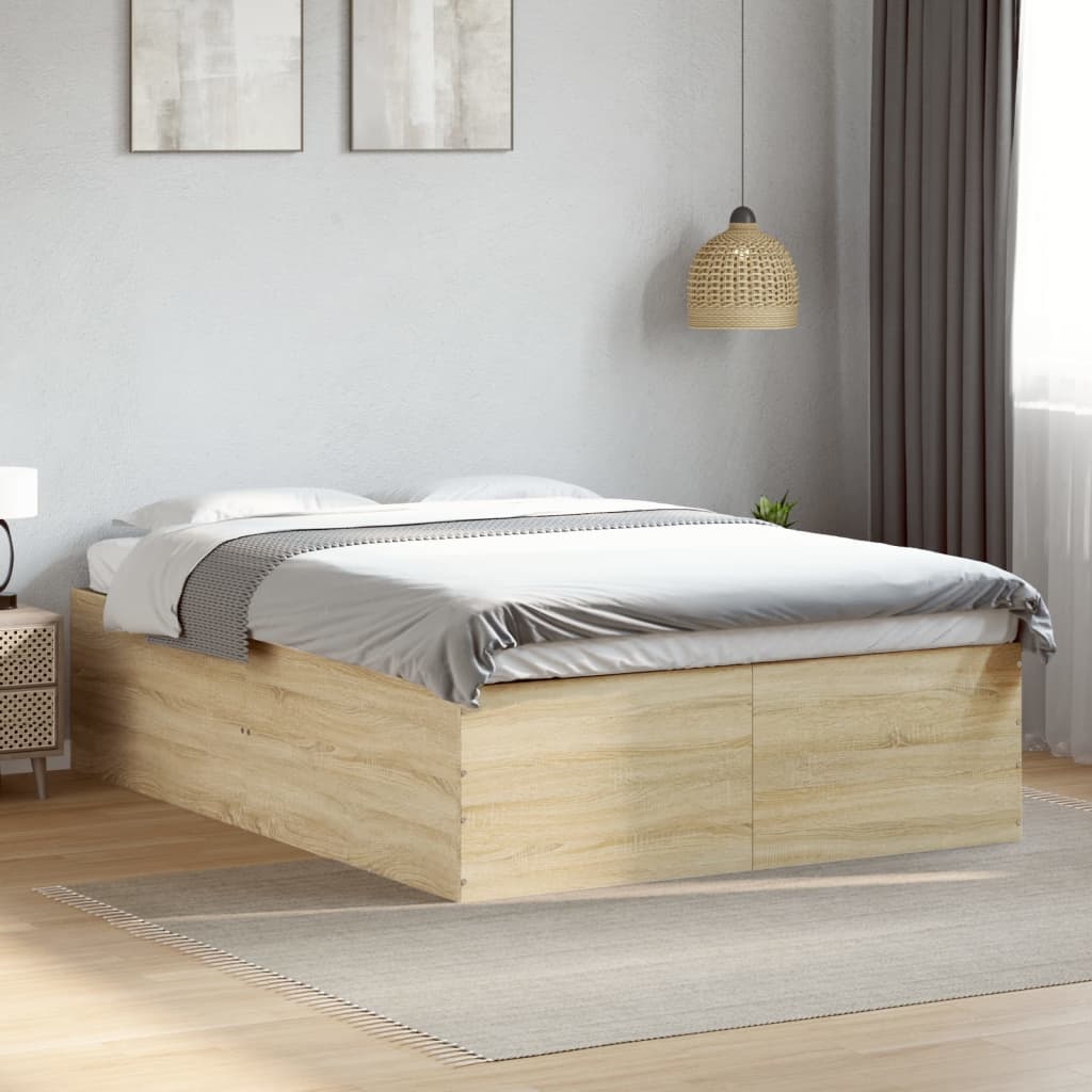 Bedframe bewerkt hout sonoma eikenkleurig 135x190 cm – afbeelding 1