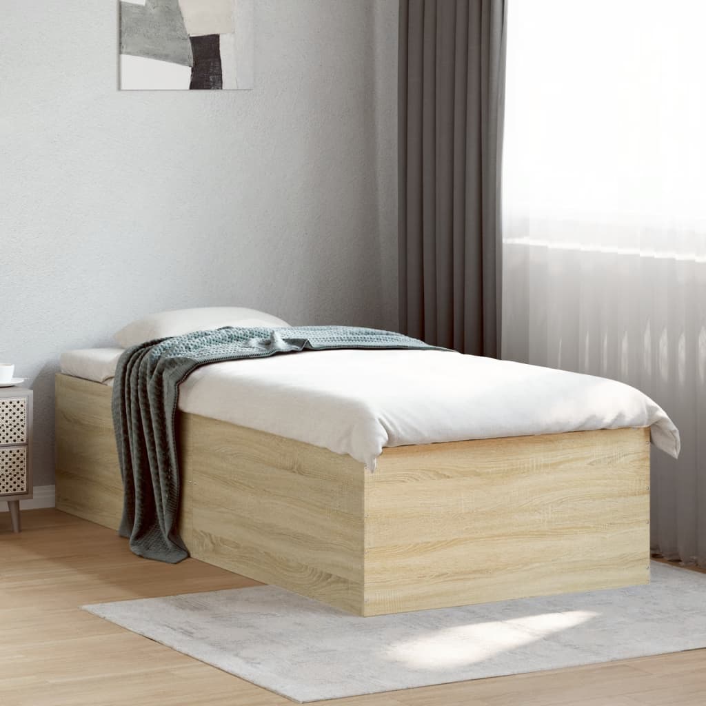 Bedframe bewerkt hout sonoma eikenkleurig 90x200 cm – afbeelding 1