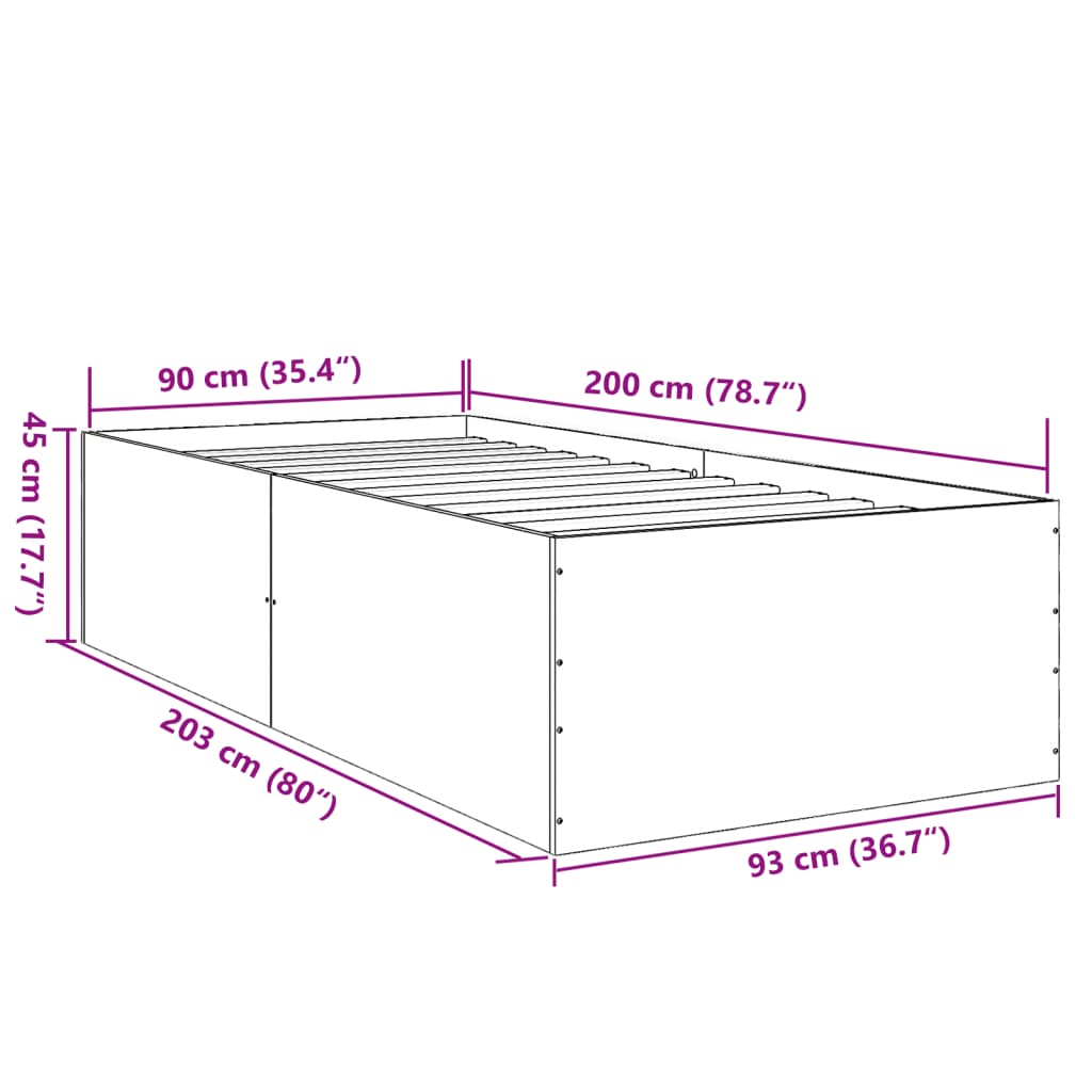 Bedframe bewerkt hout sonoma eikenkleurig 90x200 cm – afbeelding 10