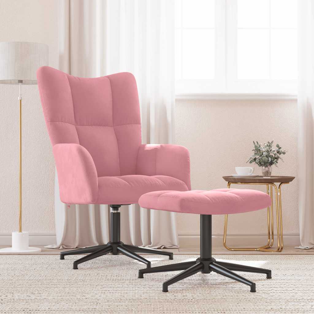 Relaxstoel met voetenbank fluweel roze