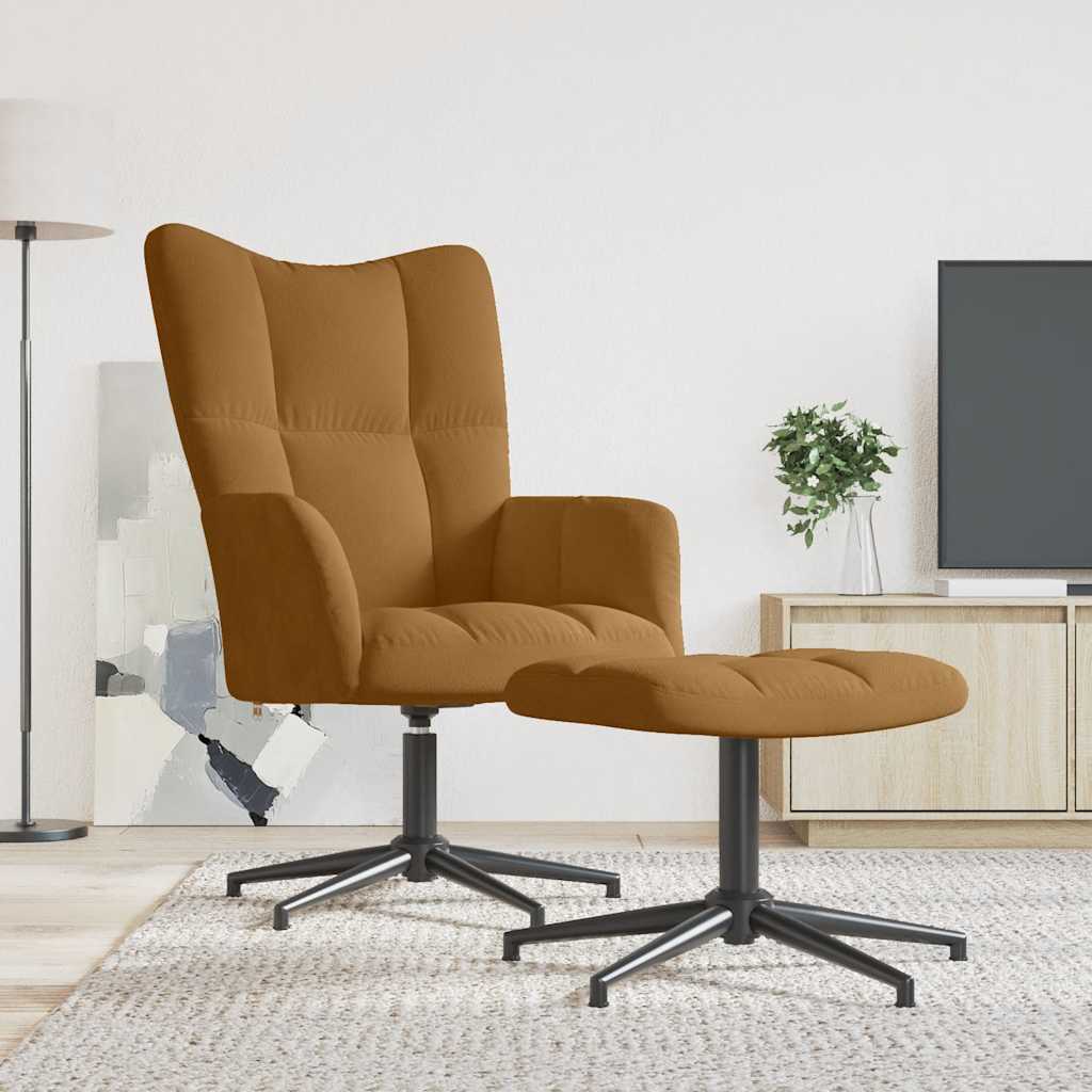 Relaxstoel met voetenbank fluweel bruin