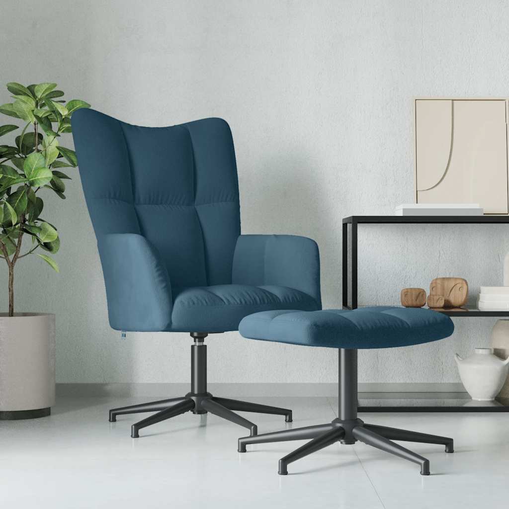 Relaxstoel met voetenbank fluweel blauw