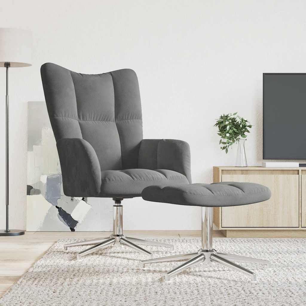 Relaxstoel met voetenbank fluweel donkergrijs