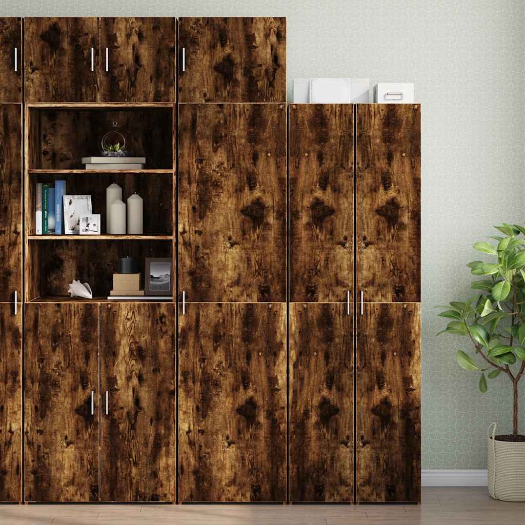 Opbergkast smal 50x42,5x225 cm bewerkt hout gerookt eikenkleur – afbeelding 1