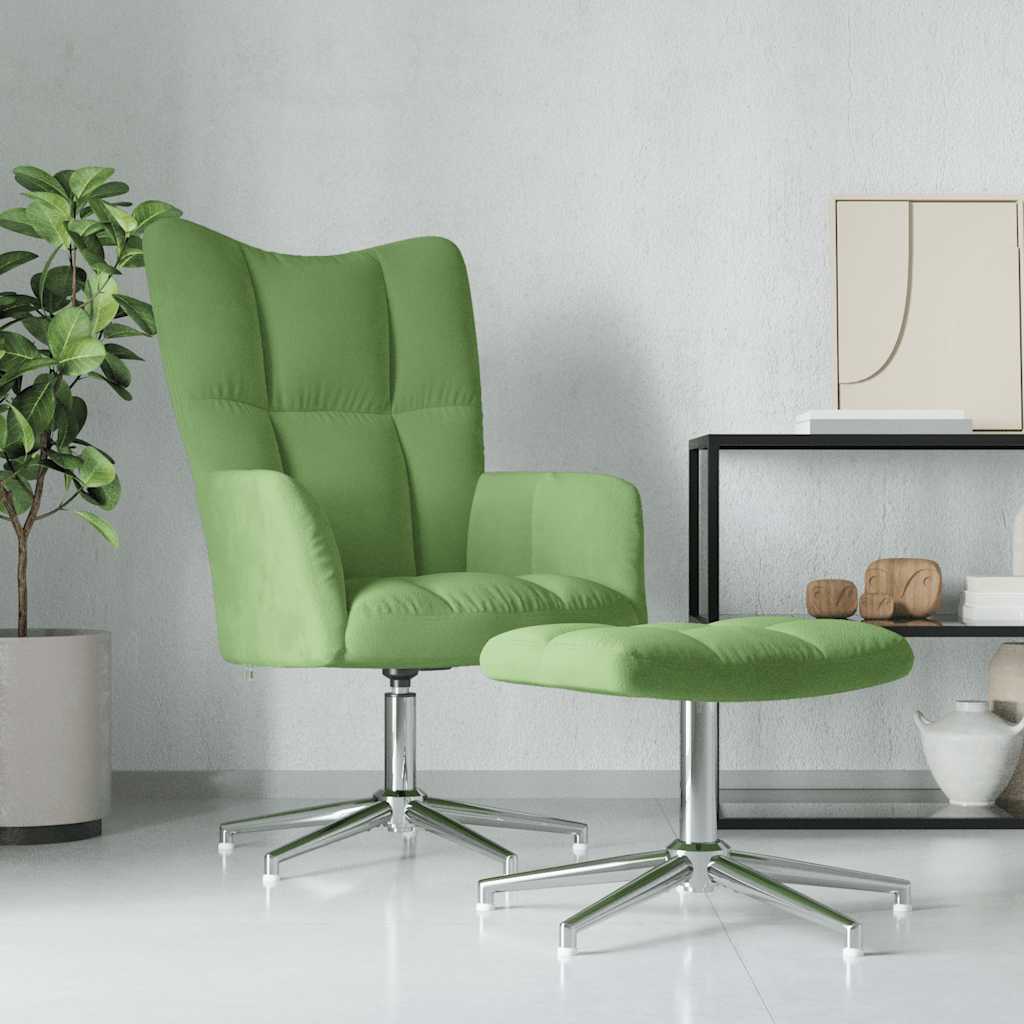 Relaxstoel met voetenbank fluweel lichtgroen – afbeelding 1