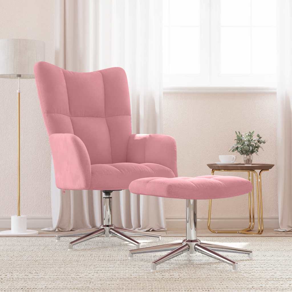 Relaxstoel met voetenbank fluweel roze