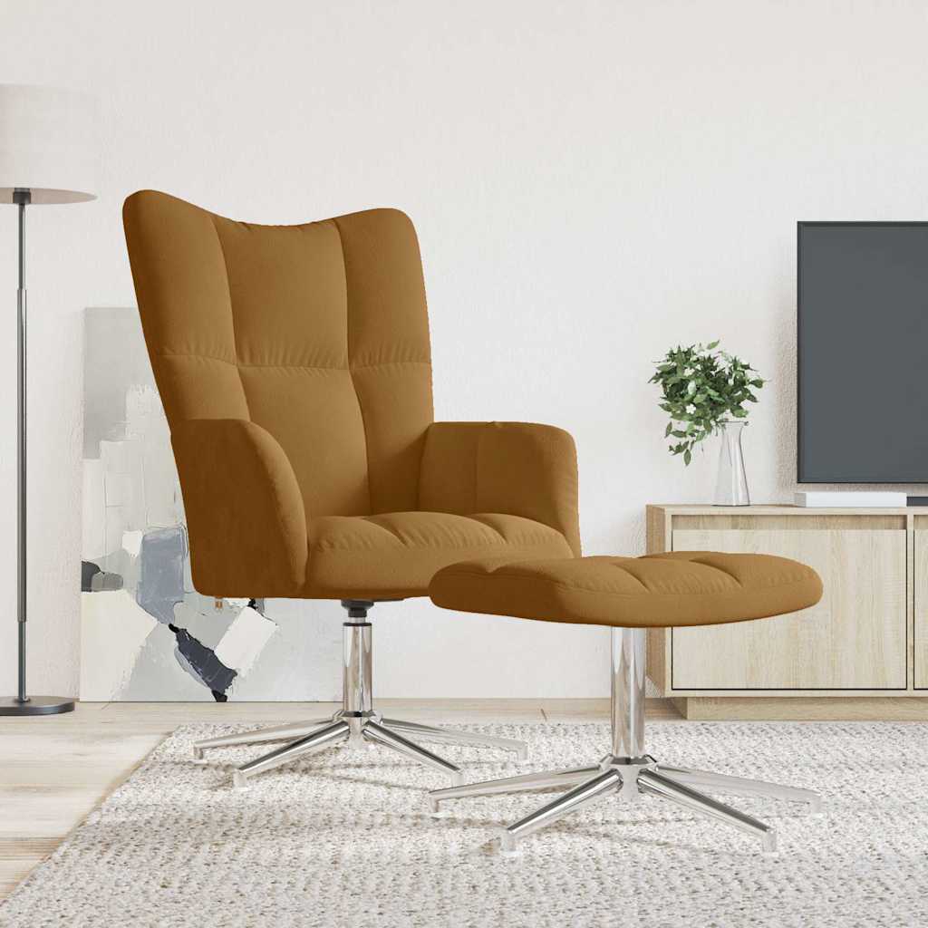 Relaxstoel met voetenbank fluweel bruin