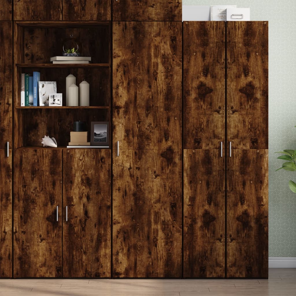 Hoge kast 50x42,5x185 cm bewerkt hout gerookt eikenkleurig
