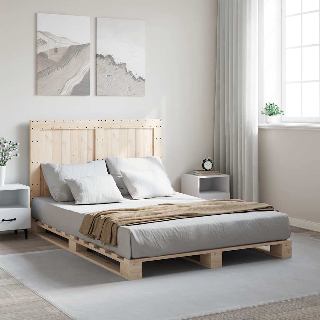 Bedframe met hoofdbord massief grenenhout wit 140x200 cm – afbeelding 1