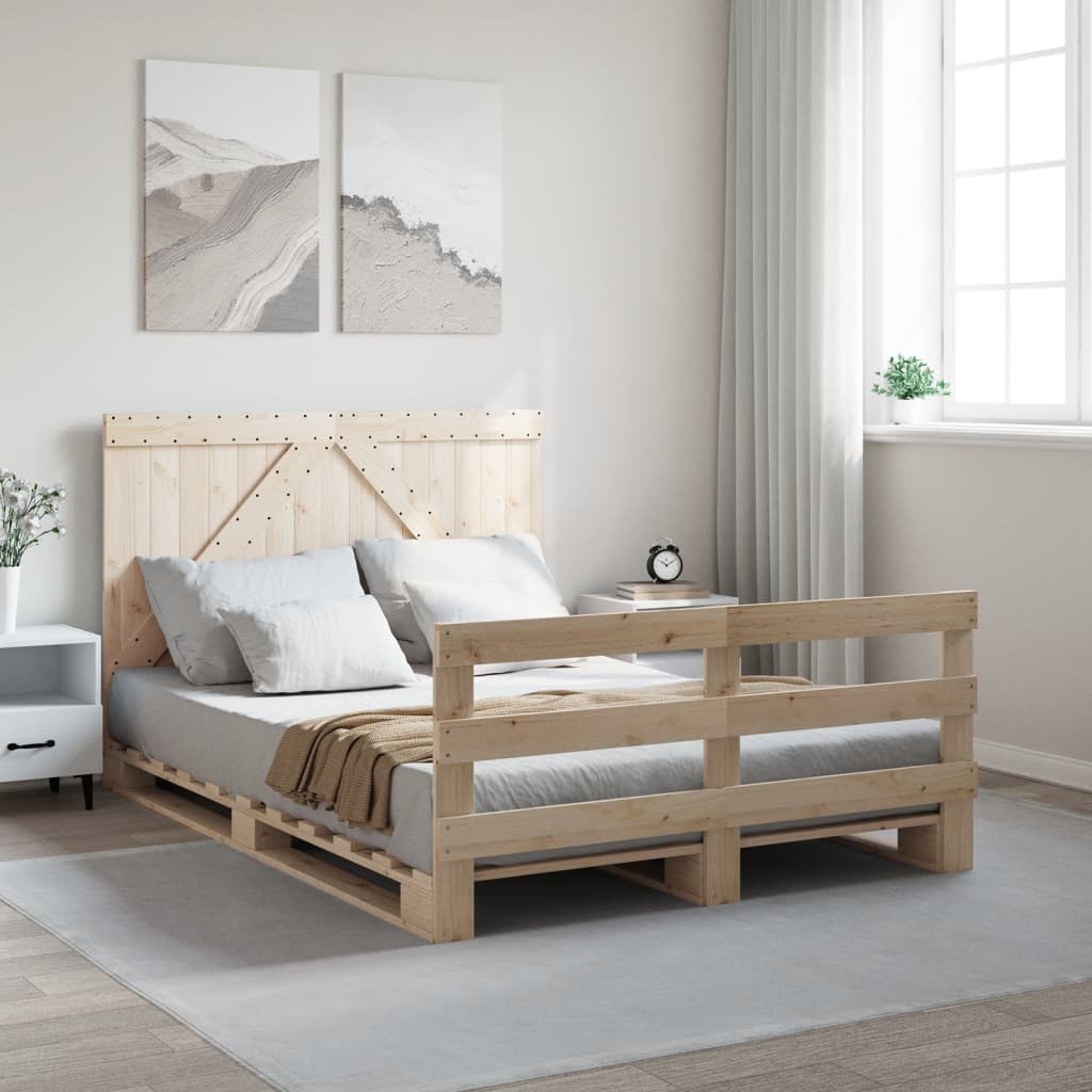 Bedframe met hoofdbord massief grenenhout wit 140x200 cm – afbeelding 1