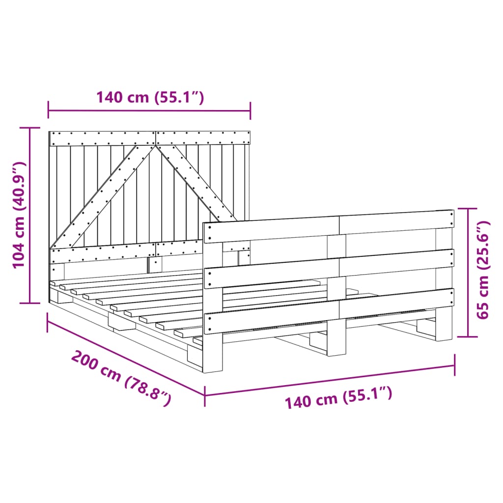 Bedframe met hoofdbord massief grenenhout wit 140x200 cm – afbeelding 11