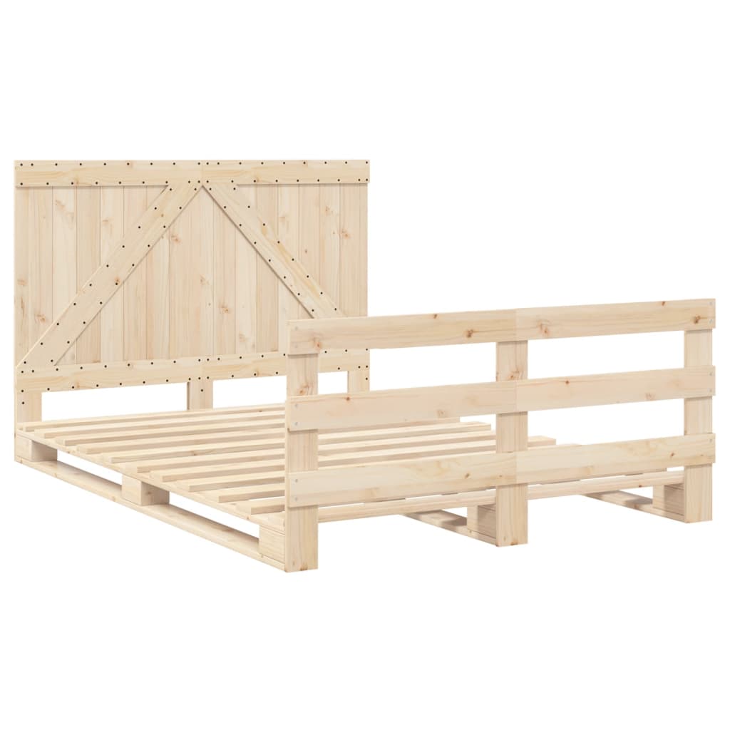 Bedframe met hoofdbord massief grenenhout wit 140x200 cm – afbeelding 3