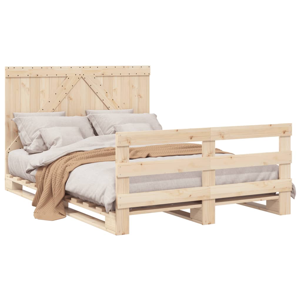 Bedframe met hoofdbord massief grenenhout wit 140x200 cm – afbeelding 4