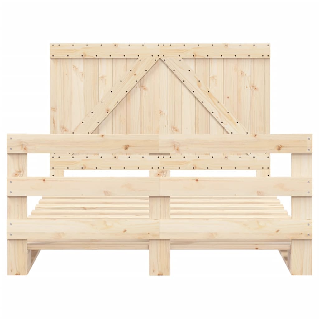 Bedframe met hoofdbord massief grenenhout wit 140x200 cm – afbeelding 5