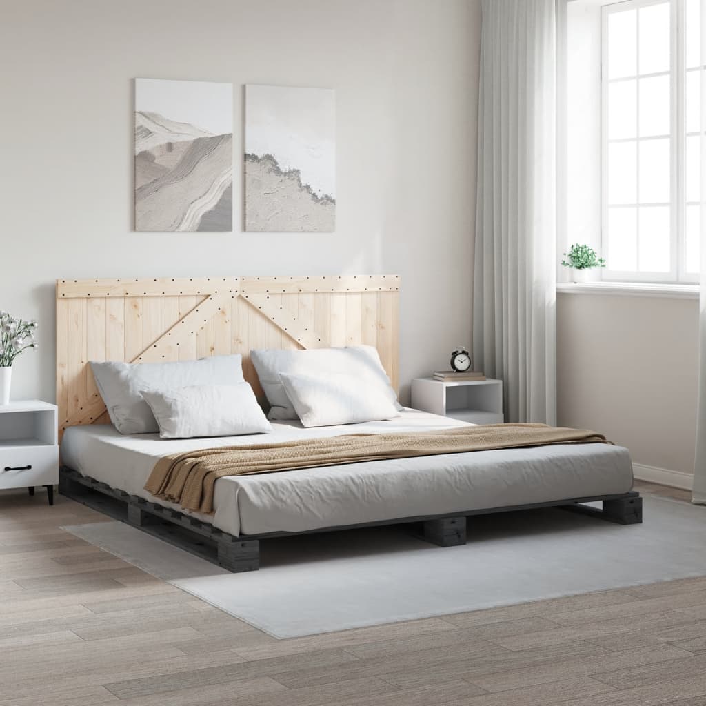 Bedframe met hoofdbord massief grenenhout grijs 200x200 cm – afbeelding 1