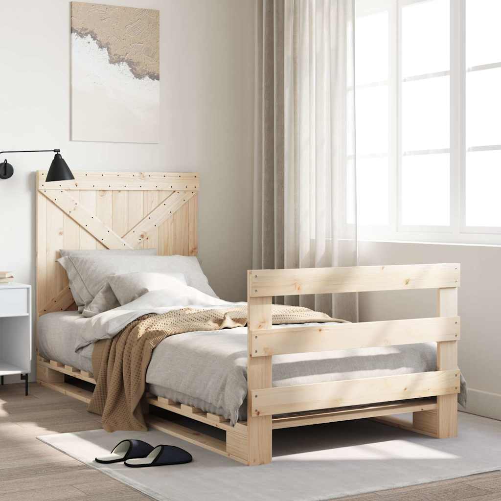 Bedframe met hoofdbord massief grenenhout 90x200 cm – afbeelding 1