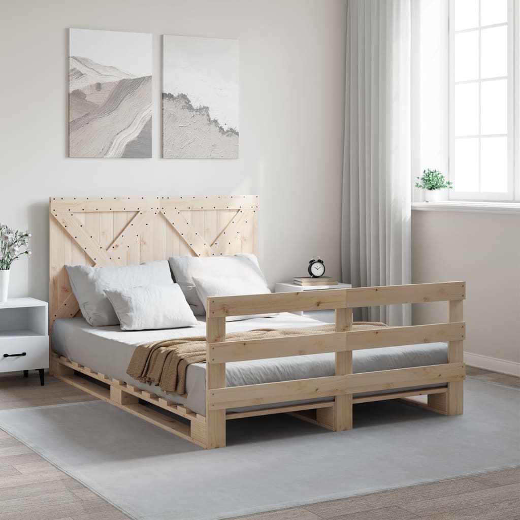 Bedframe met hoofdbord massief grenenhout wit 140x200 cm – afbeelding 1