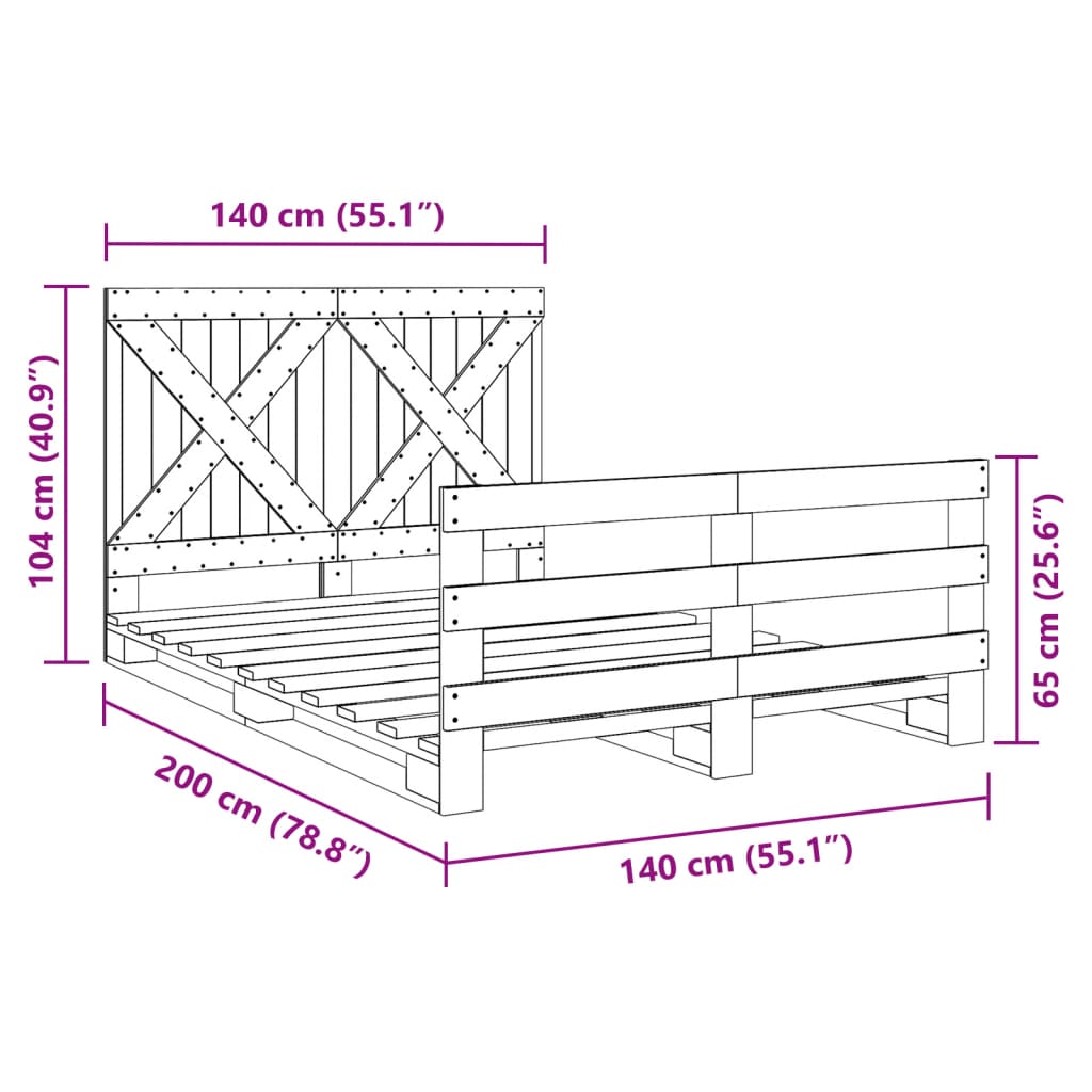Bedframe met hoofdbord massief grenenhout wit 140x200 cm – afbeelding 11