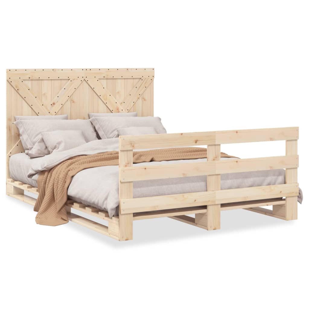 Bedframe met hoofdbord massief grenenhout wit 140x200 cm – afbeelding 2