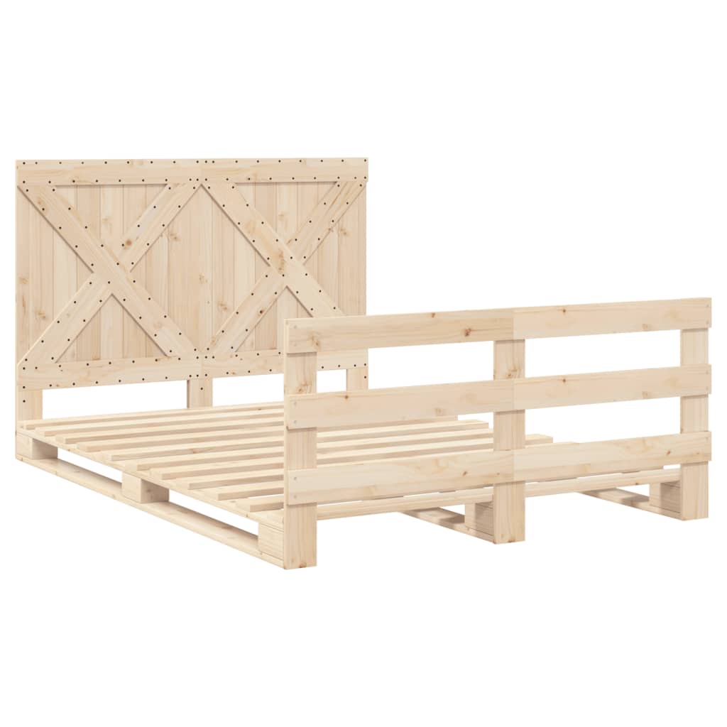 Bedframe met hoofdbord massief grenenhout wit 140x200 cm – afbeelding 3