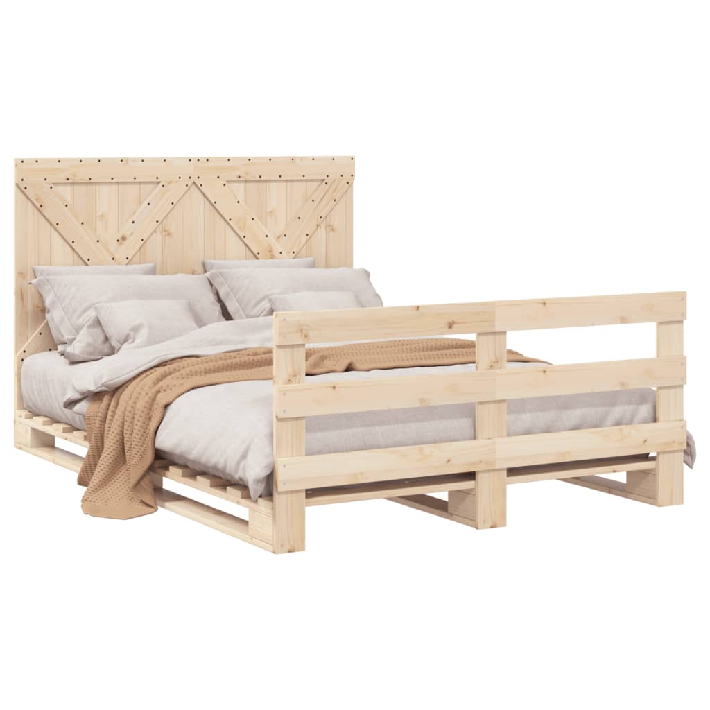 Bedframe met hoofdbord massief grenenhout wit 140x200 cm – afbeelding 4