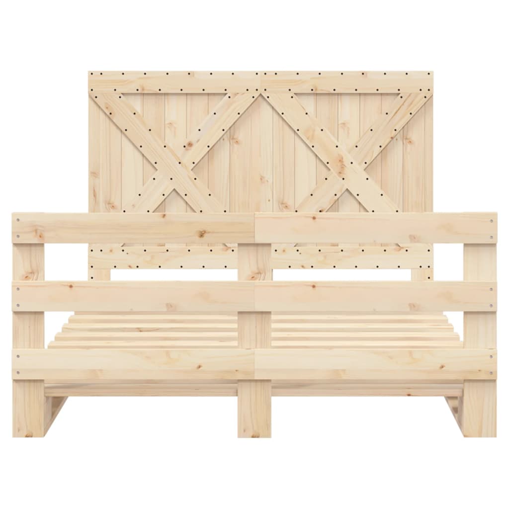 Bedframe met hoofdbord massief grenenhout wit 140x200 cm – afbeelding 5