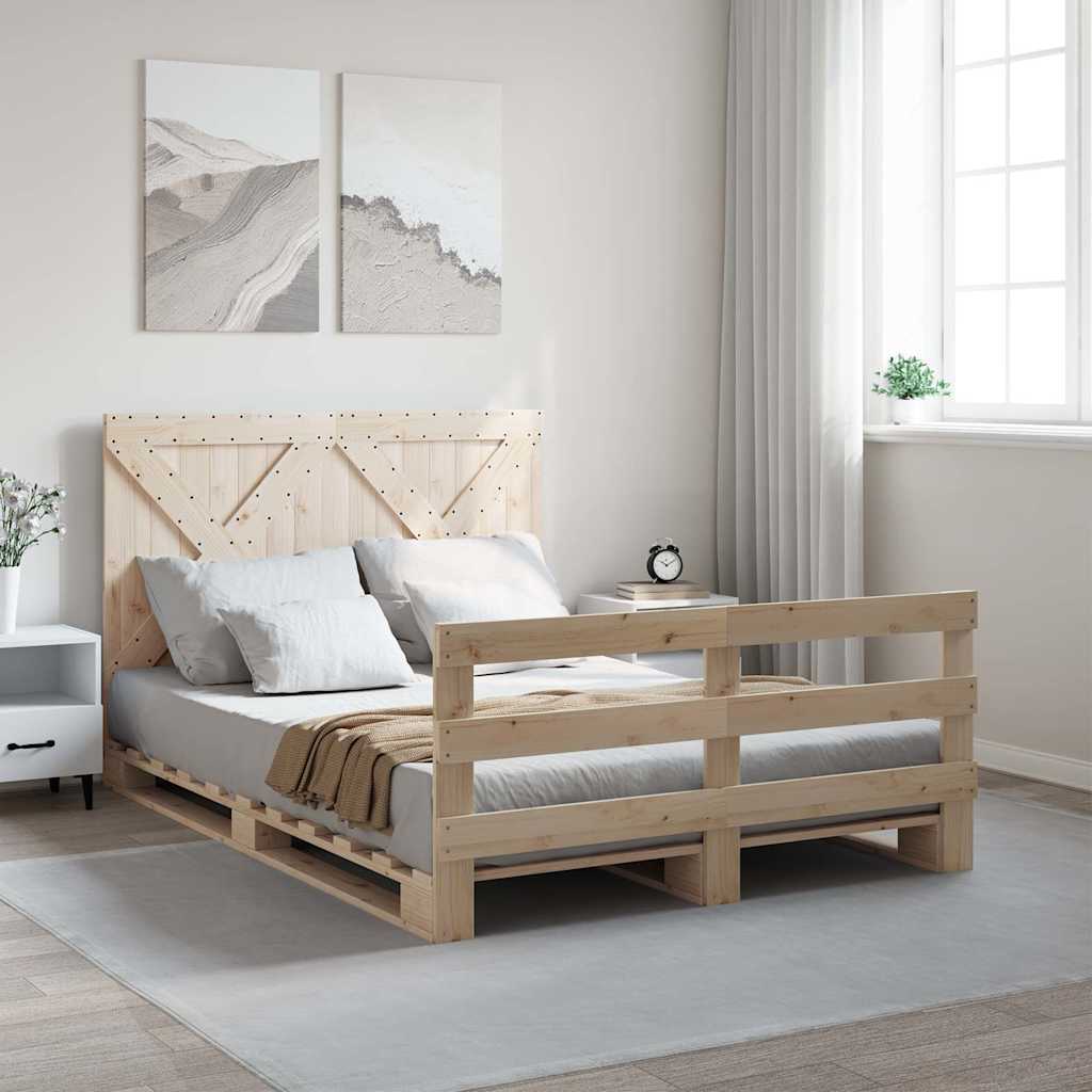 Bedframe met hoofdbord massief grenenhout 160x200 cm – afbeelding 1