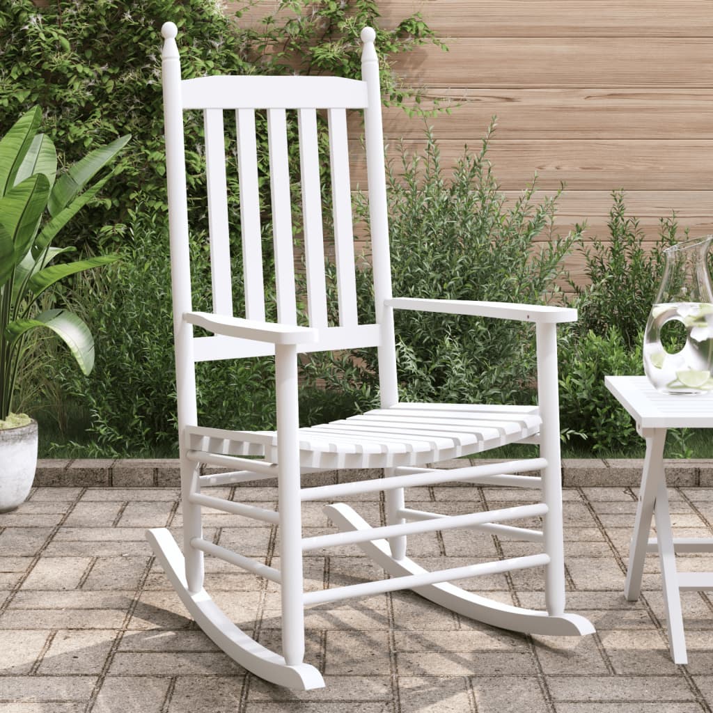 Schommelstoelen met gebogen zitting 2 st massief vurenhout wit – afbeelding 1