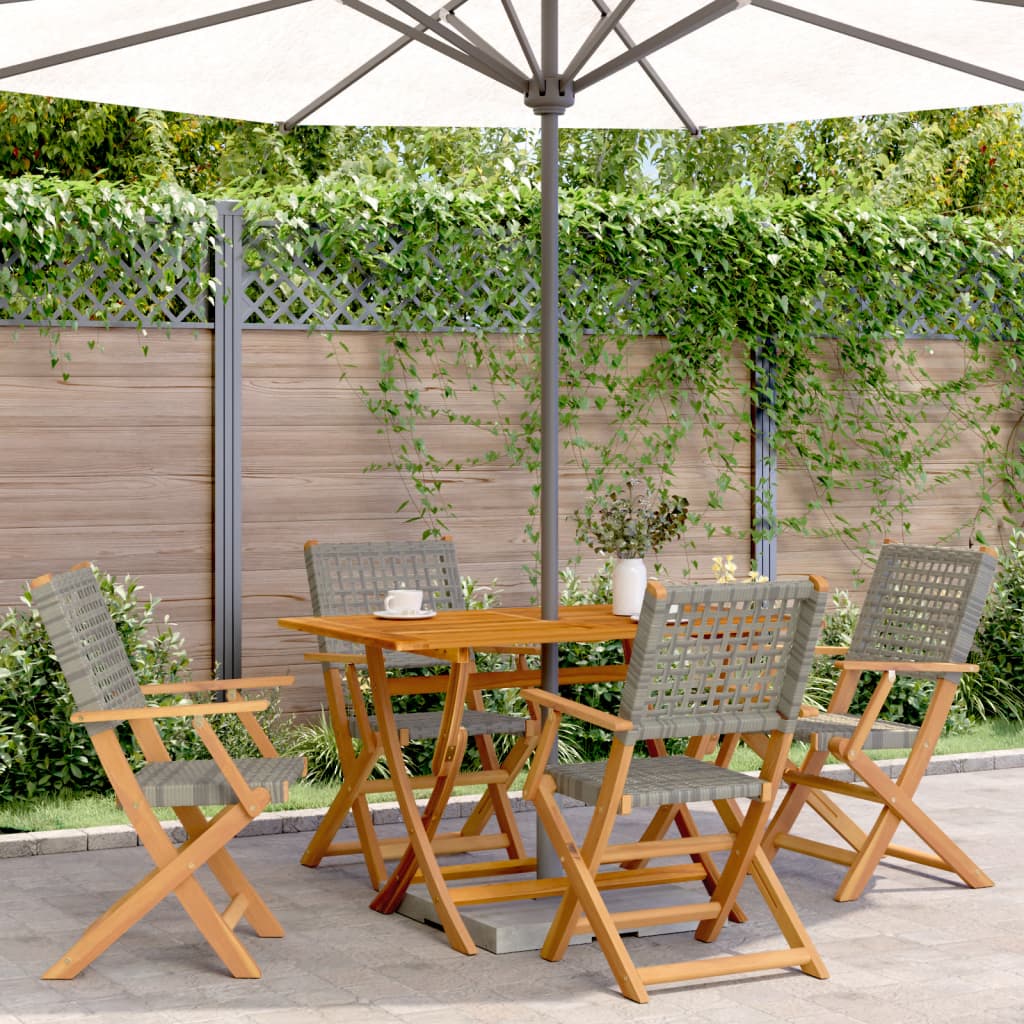 5-delige Tuinset poly rattan en massief hout grijs – afbeelding 1