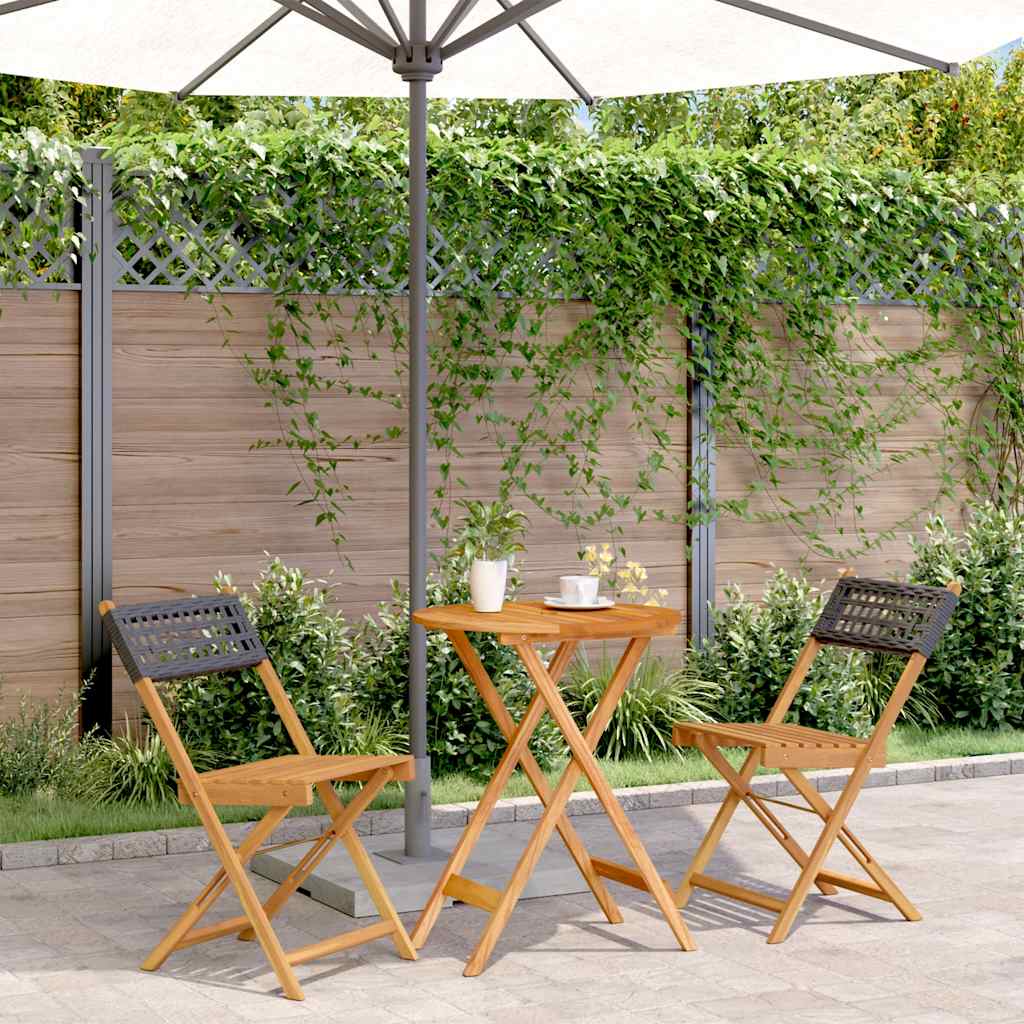 3-delige Bistroset poly rattan en massief hout zwart – afbeelding 1