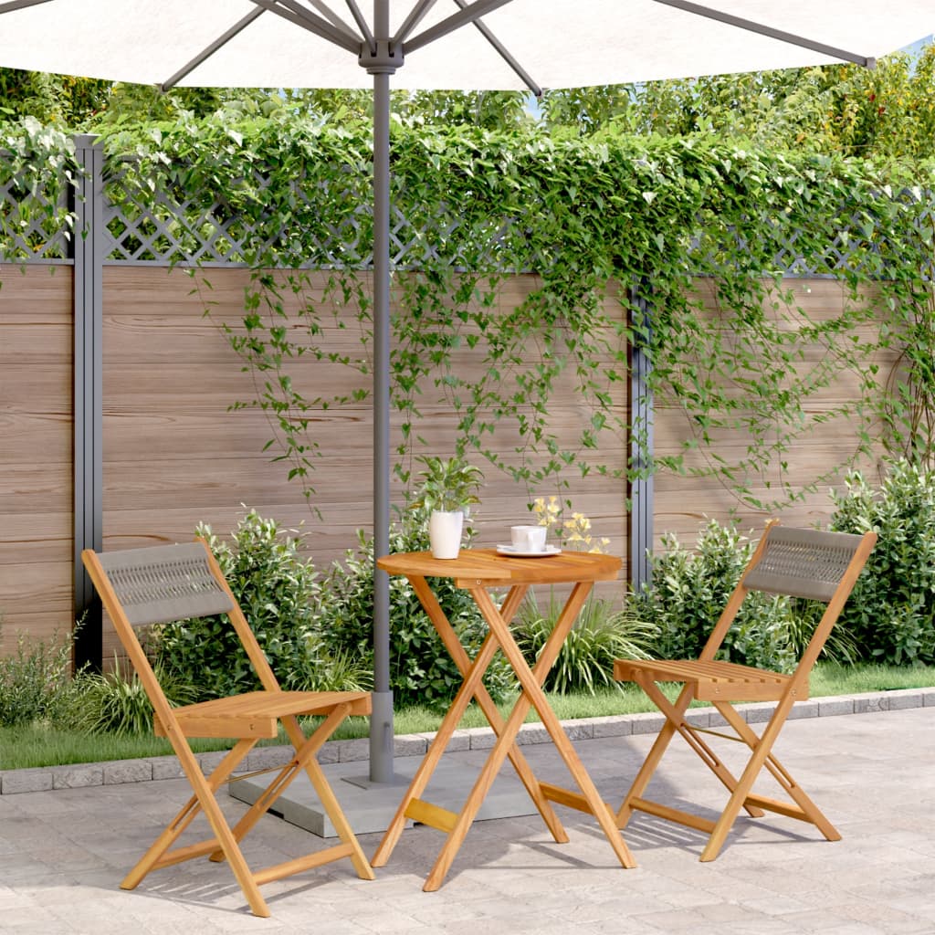 3-delige Bistroset polypropeen en massief hout grijs – afbeelding 1