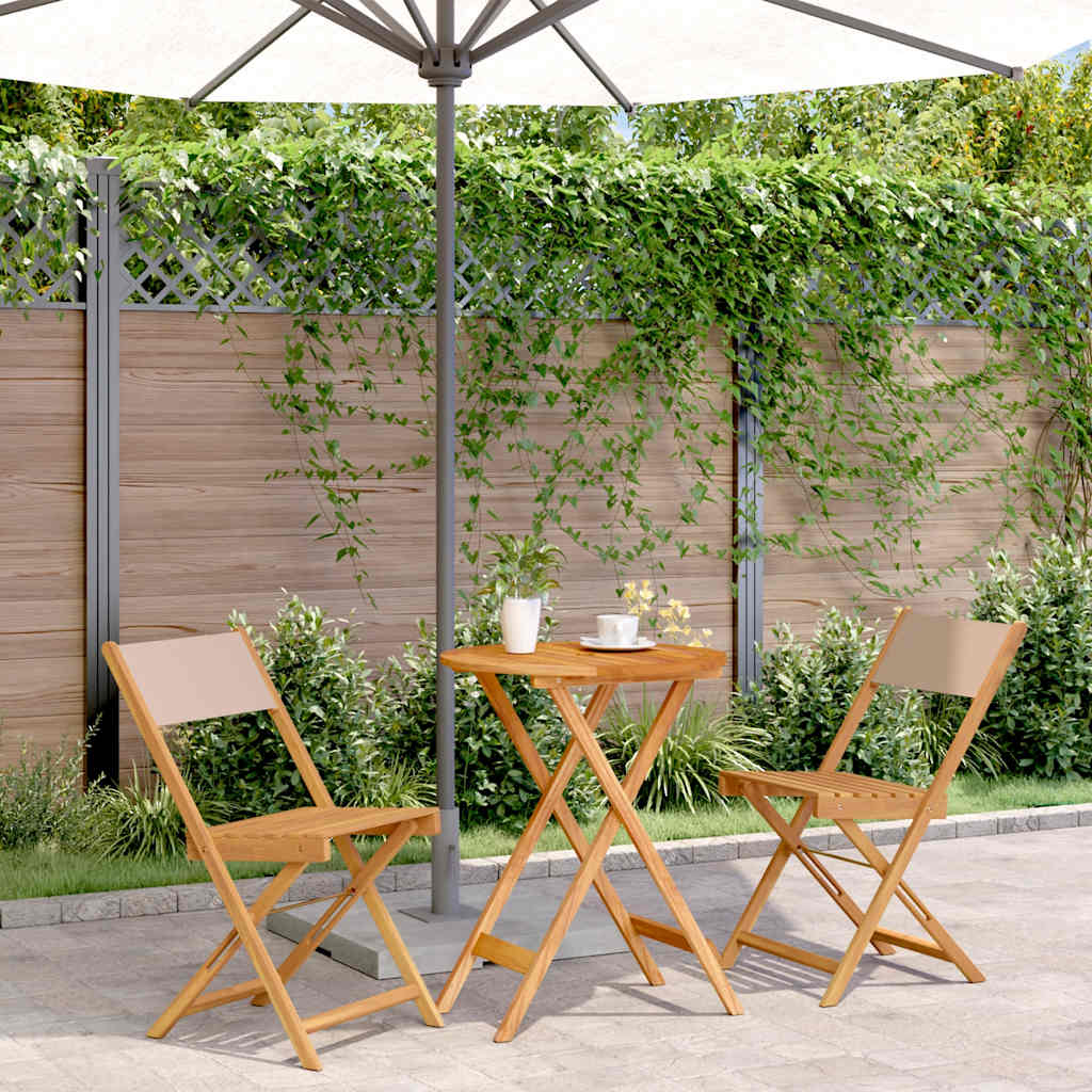 3-delige Bistroset stof en massief hout taupe – afbeelding 1