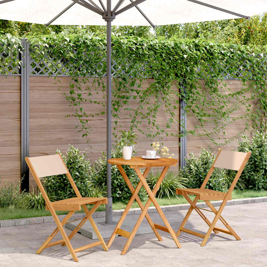 3-delige Bistroset stof en massief hout beige – afbeelding 1