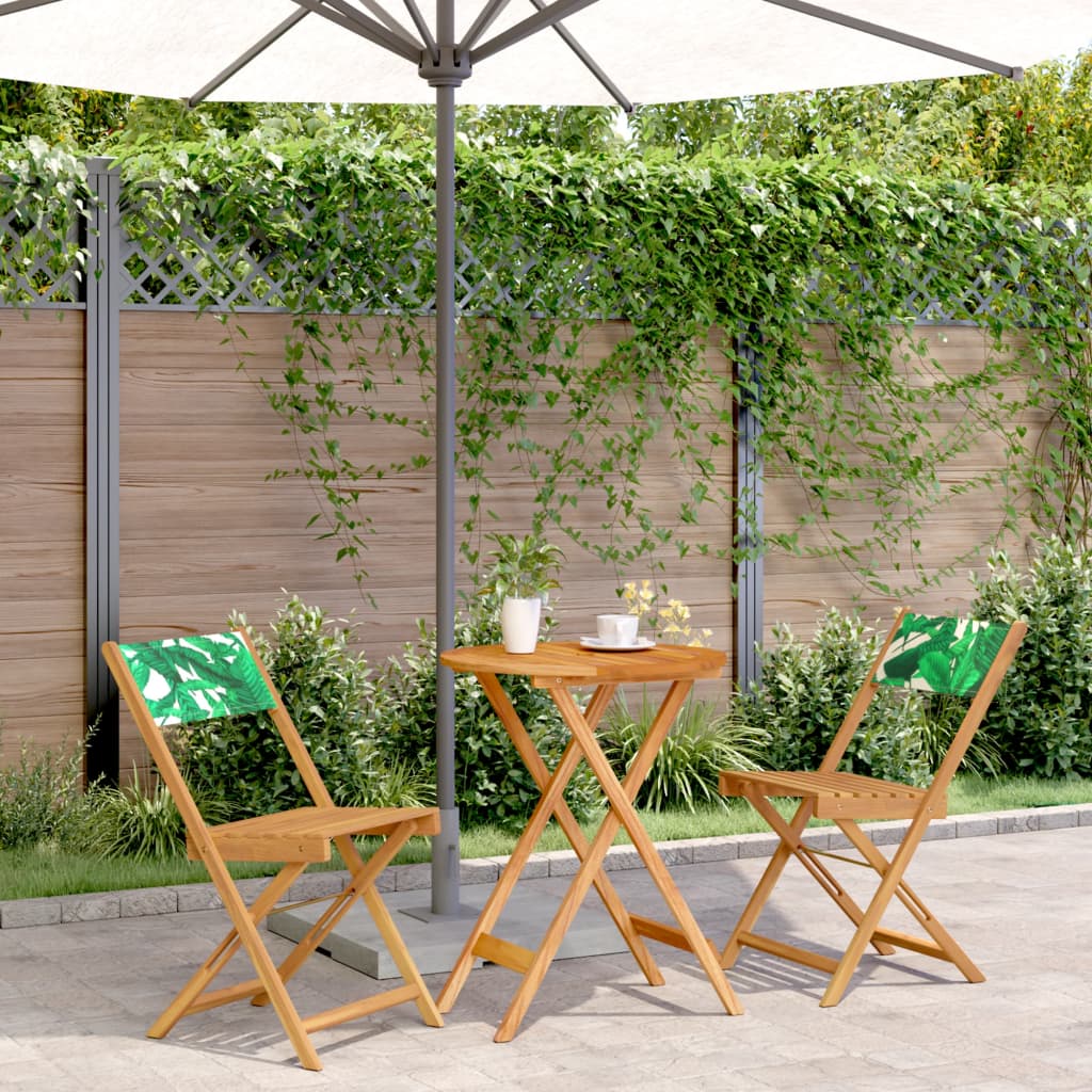 3-delige Bistroset bladpatroon stof en massief hout – afbeelding 1