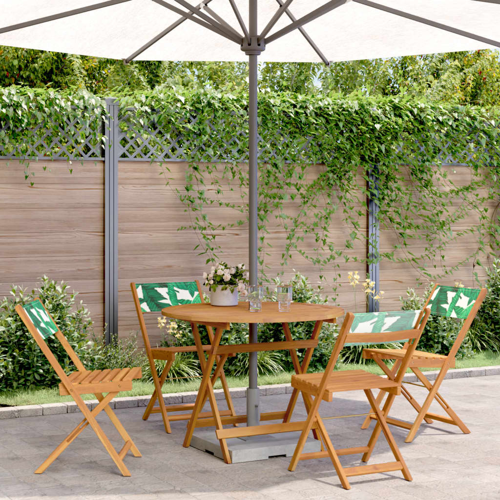 5-delige Tuinset bladpatroon stof en massief hout – afbeelding 1