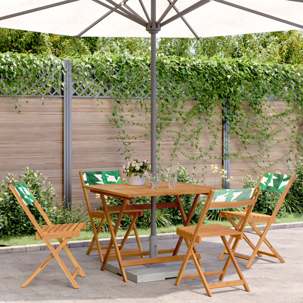 5-delige Tuinset bladpatroon stof en massief hout – afbeelding 1