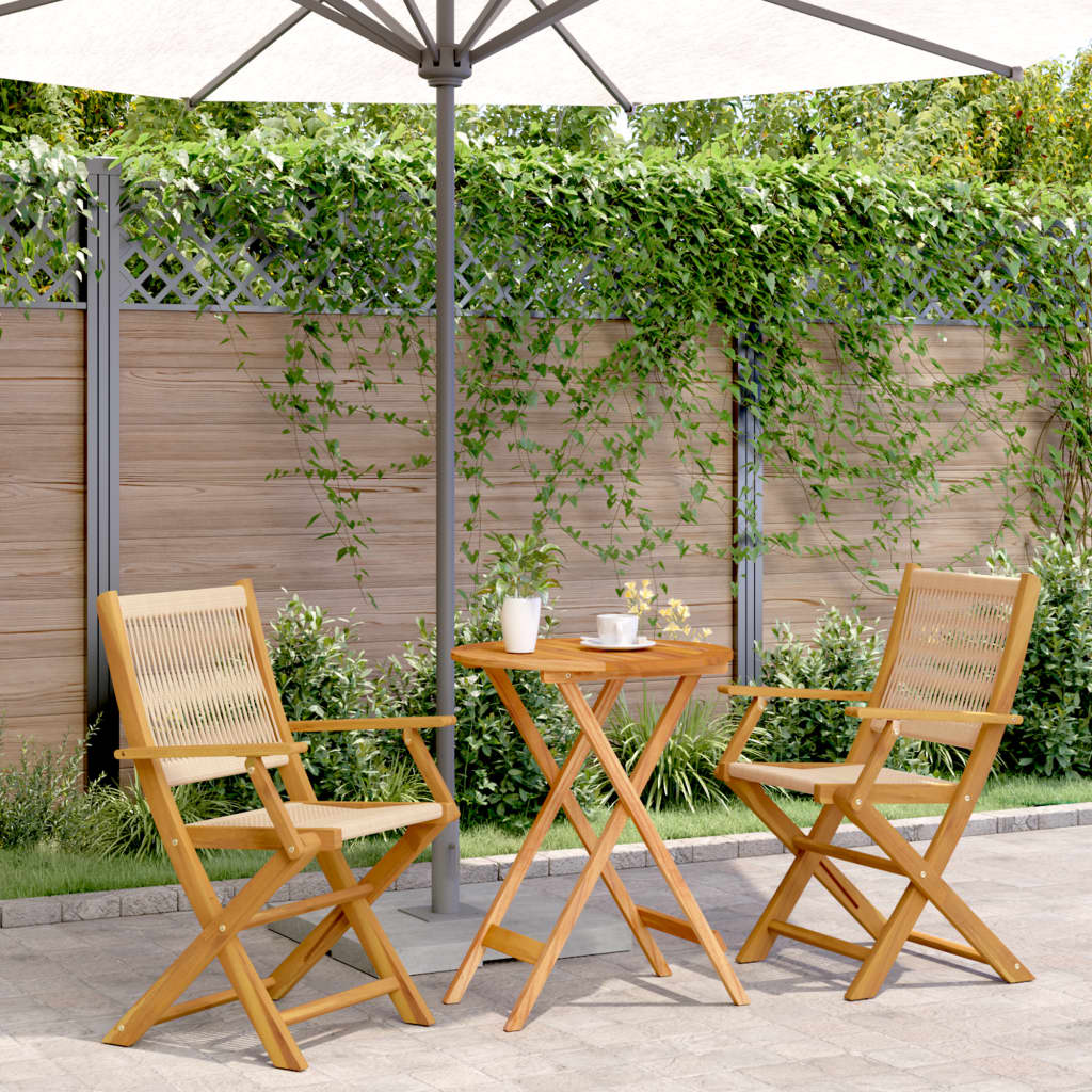 3-delige Bistroset polypropeen en massief hout beige – afbeelding 1