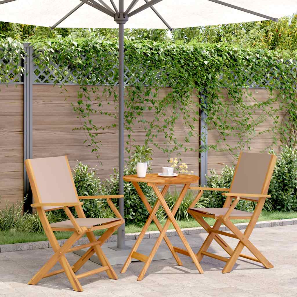 3-delige Bistroset stof en massief hout taupe – afbeelding 1