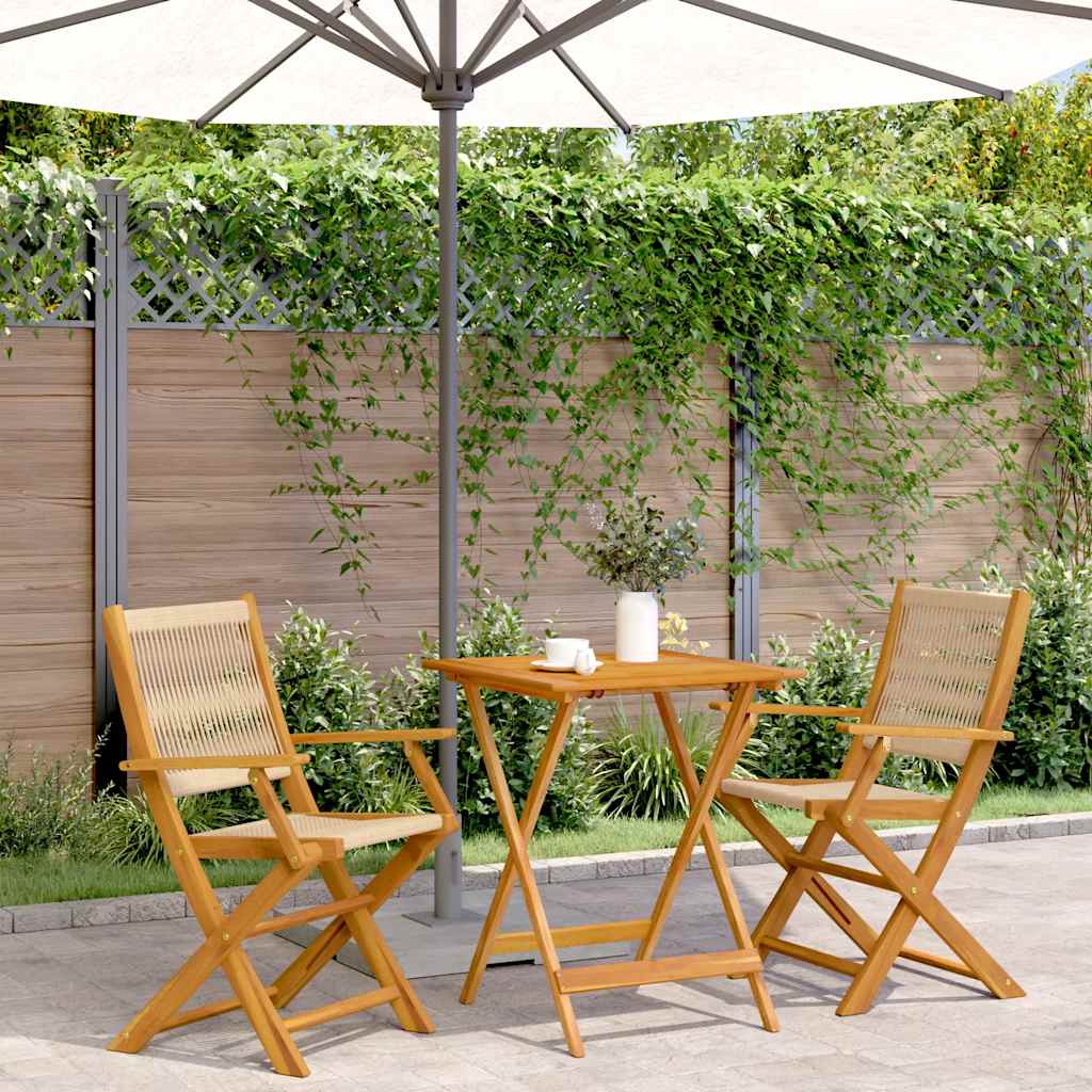 3-delige Bistroset polypropeen en massief hout beige – afbeelding 1