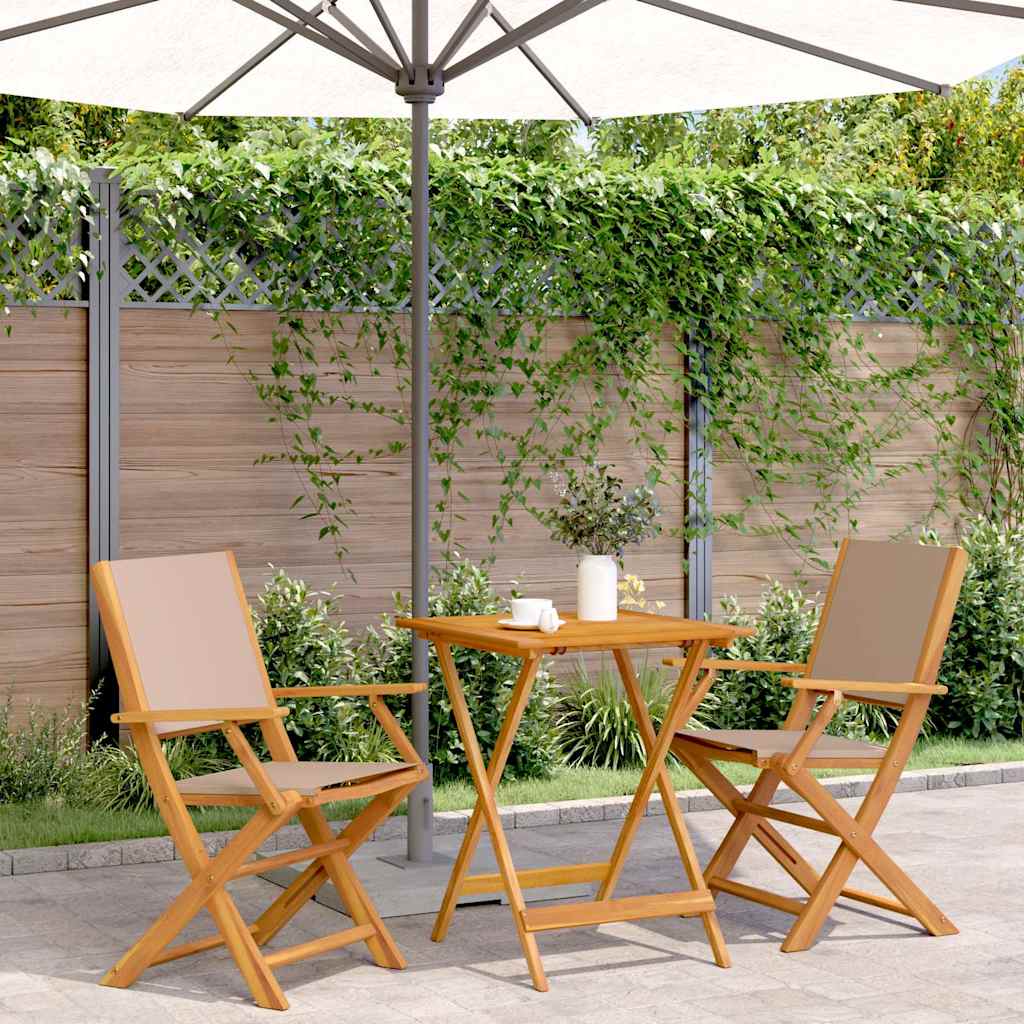 3-delige Bistroset stof en massief hout taupe – afbeelding 1