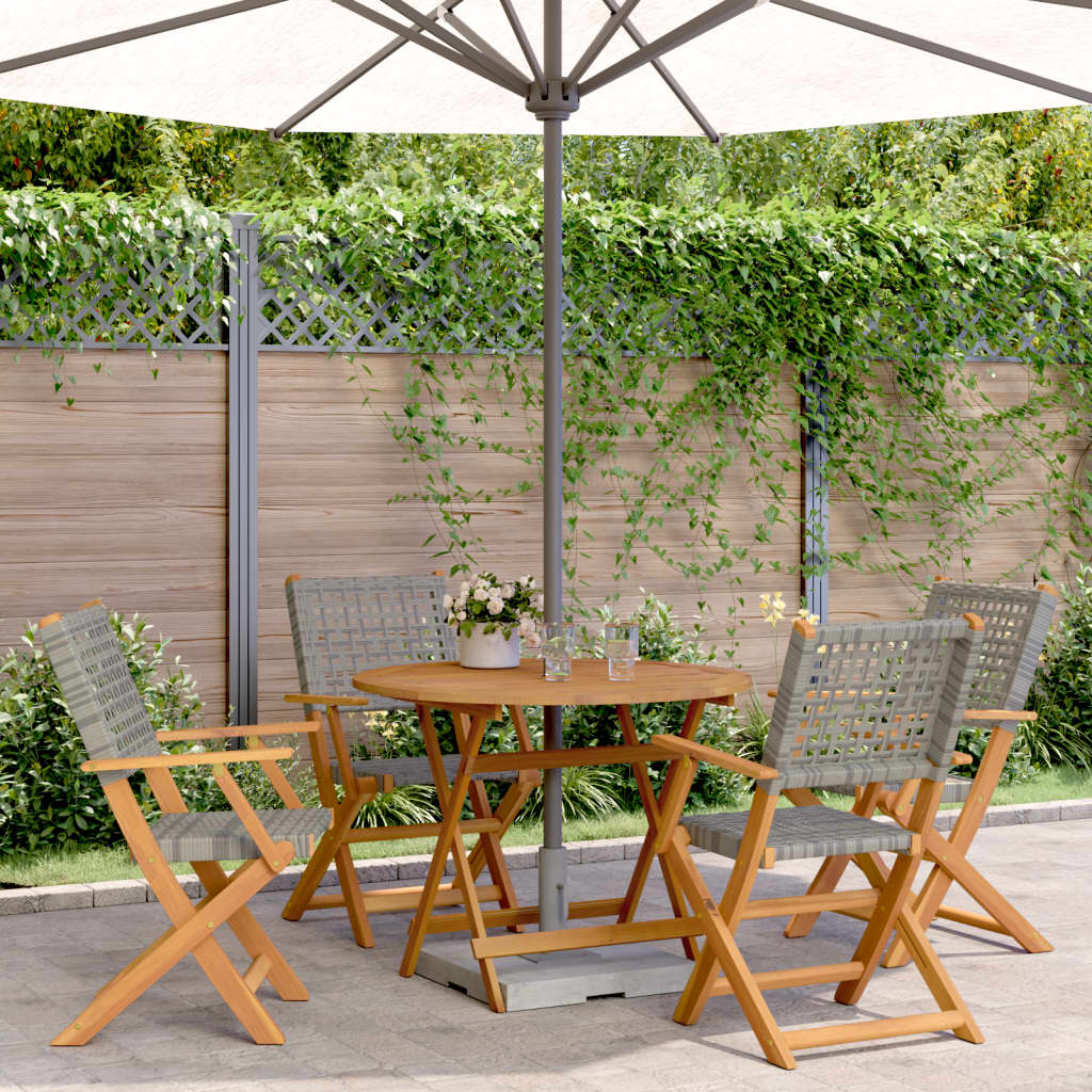 5-delige Tuinset poly rattan en massief hout grijs – afbeelding 1