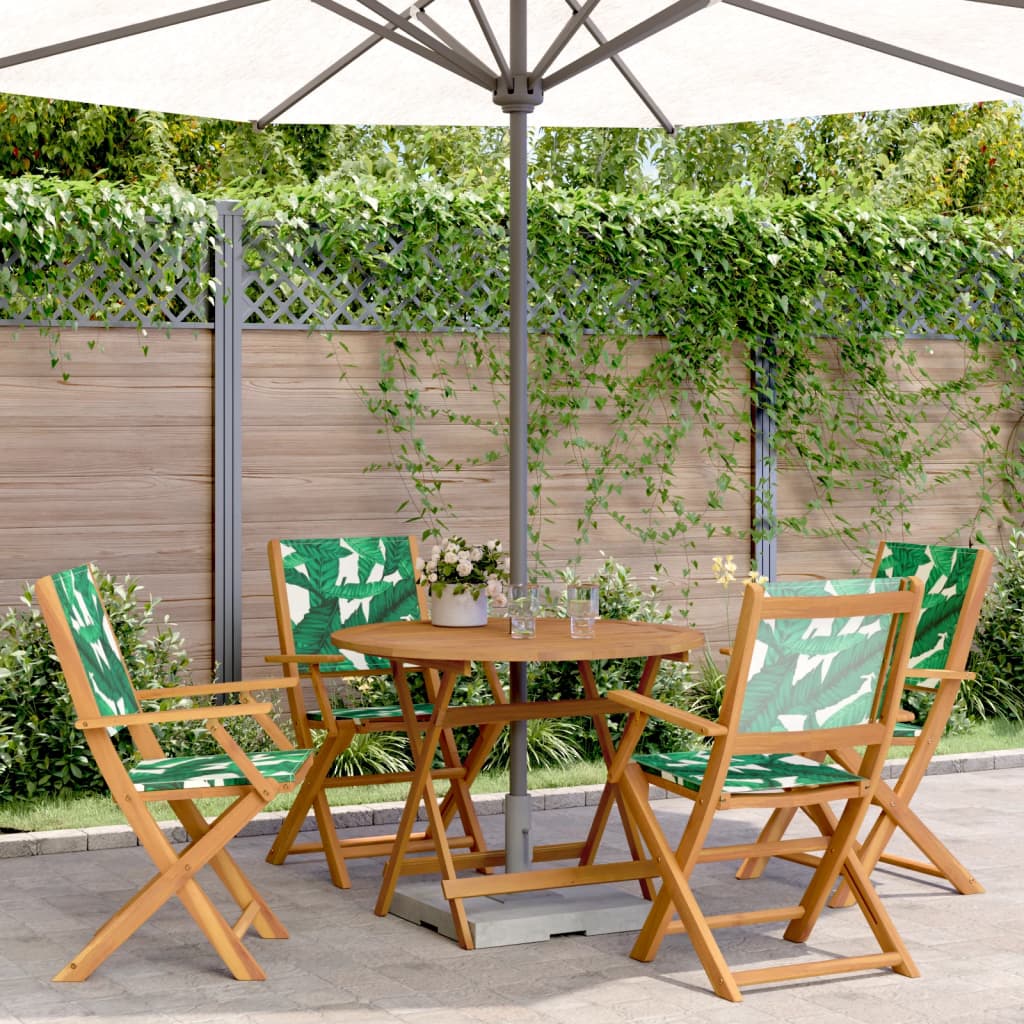 5-delige Tuinset bladpatroon stof en massief hout – afbeelding 1