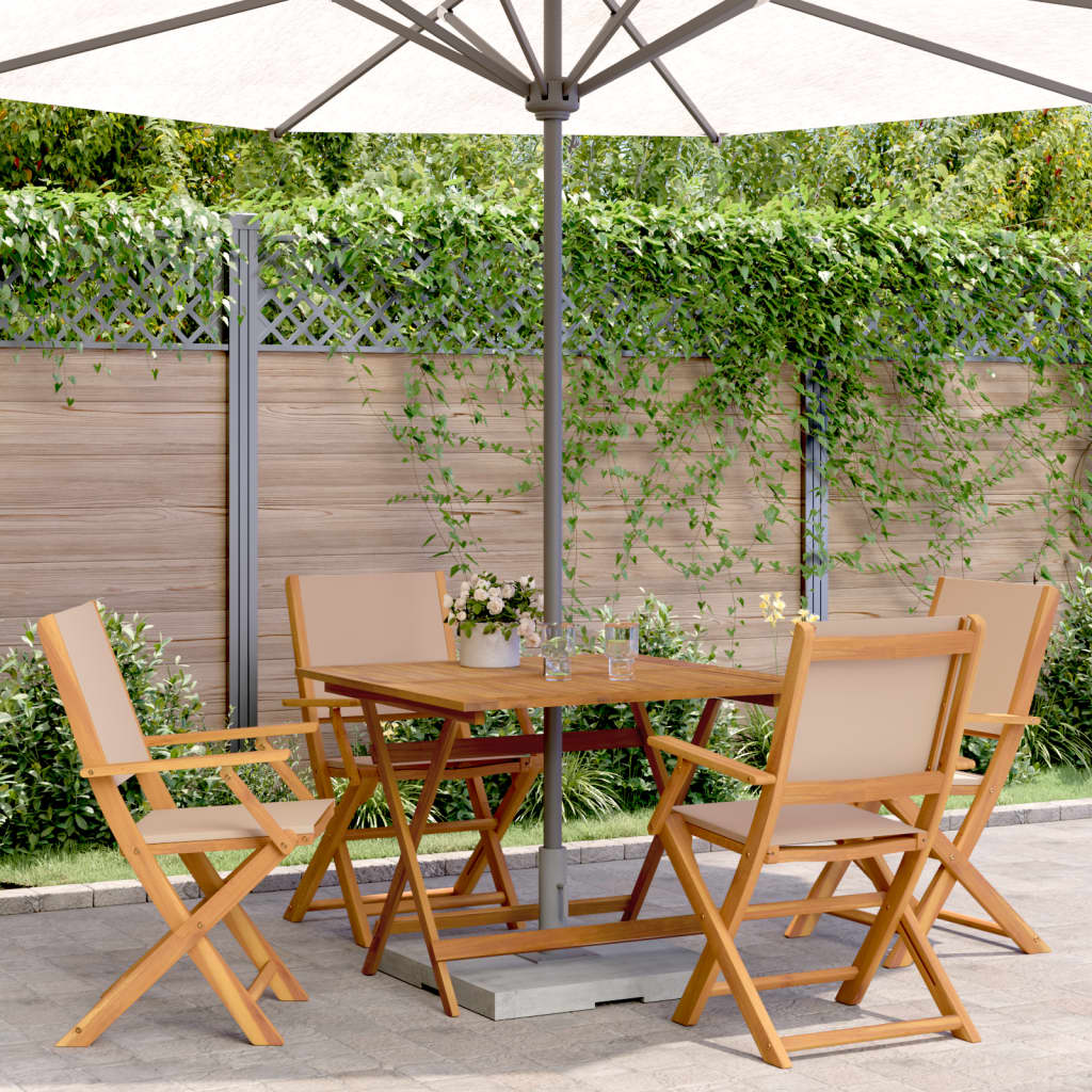 5-delige Tuinset massief hout en stof taupe – afbeelding 1
