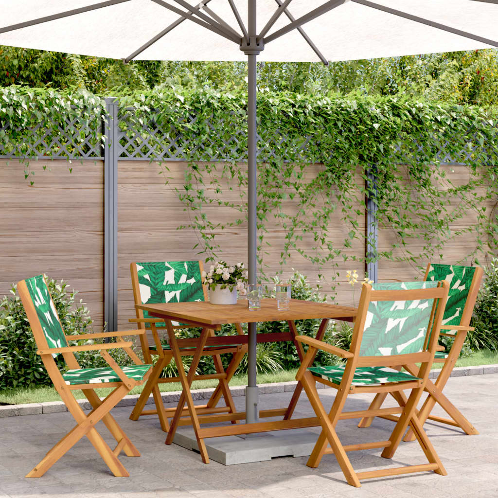 5-delige Tuinset bladpatroon stof en massief hout – afbeelding 1