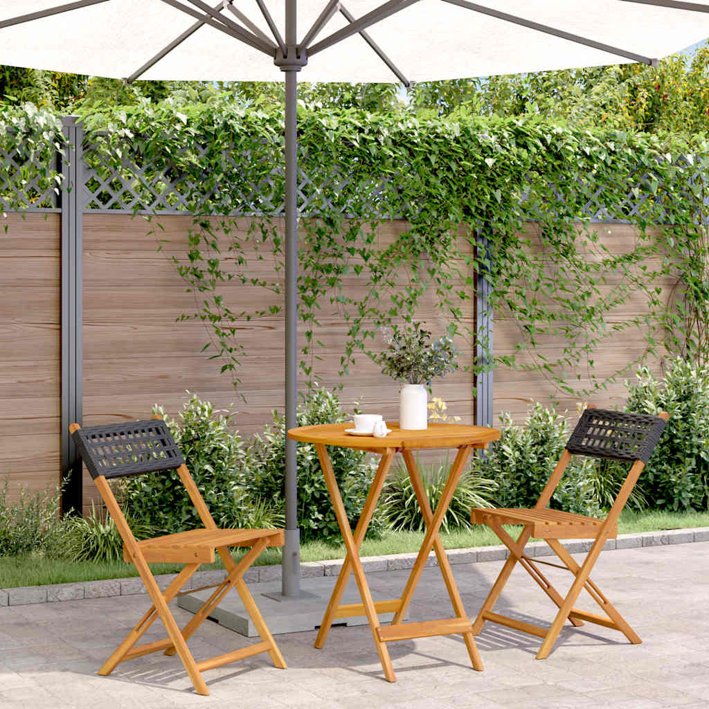 3-delige Bistroset poly rattan en massief hout zwart – afbeelding 1