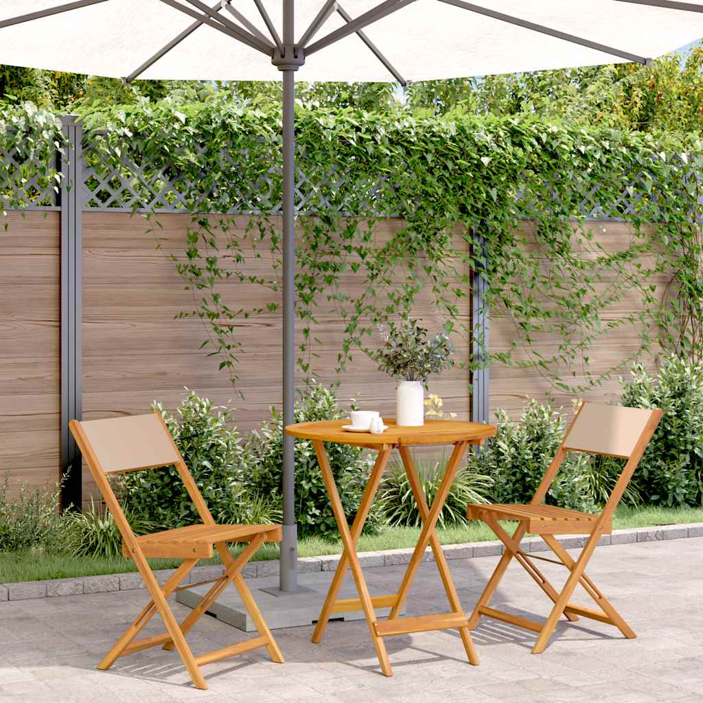 3-delige Bistroset stof en massief hout beige – afbeelding 1