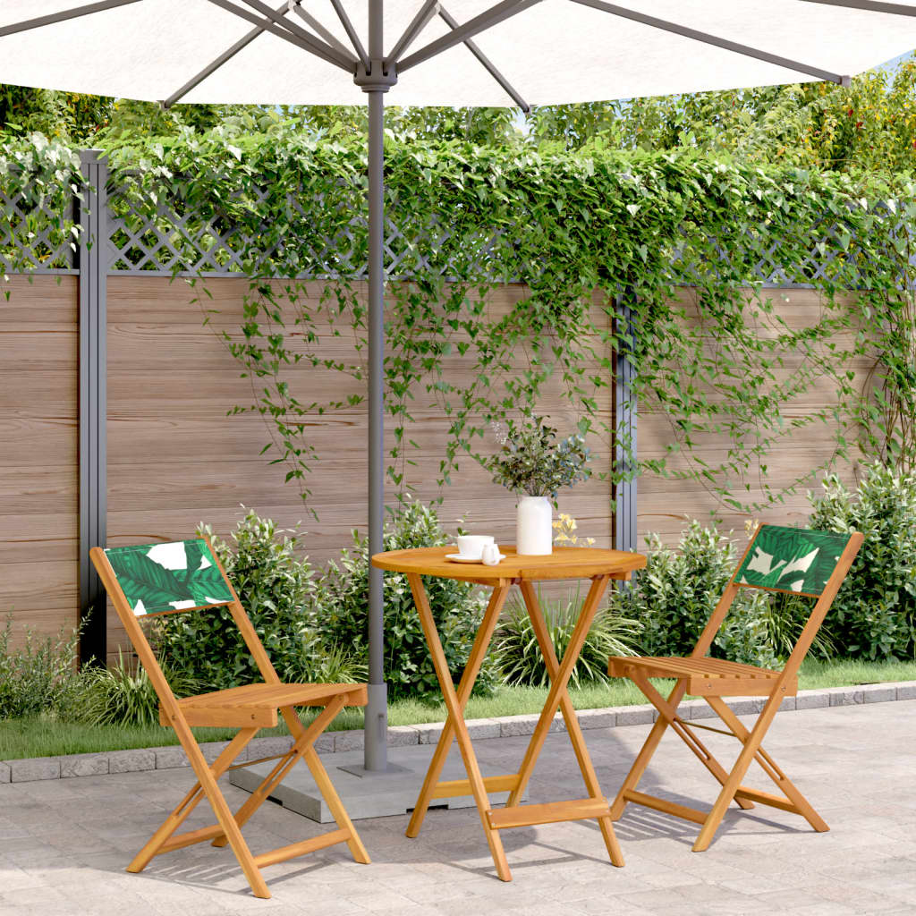 3-delige Bistroset bladpatroon stof en massief hout – afbeelding 1