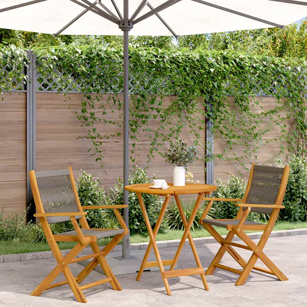 3-delige Bistroset polypropeen en massief hout grijs – afbeelding 1